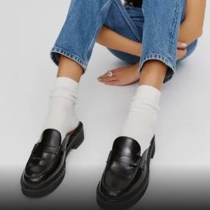 Reformation Angie Black Leather Chunky Platform Loafers Mules